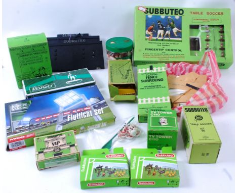 SUBBUTEO; A box of assorted vintage Subbuteo accessories / part sets / sets etc comprising of; Continental Display Set, VIP C