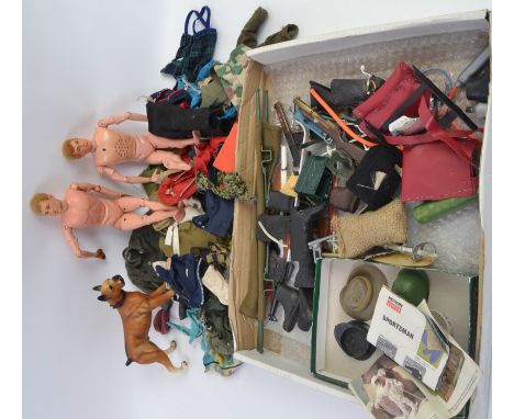 ACTION MAN; A large quantity of assorted vintage Palitoy Action Man clothing, weapons and accessories, along with two origina