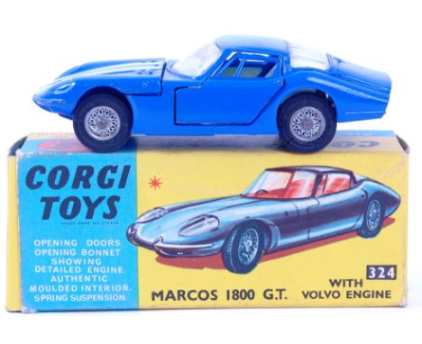CORGI; An original vintage Corgi 324 Marcos 1800 With Volvo Engine boxed diecast model. In blue with white detailing. Origina