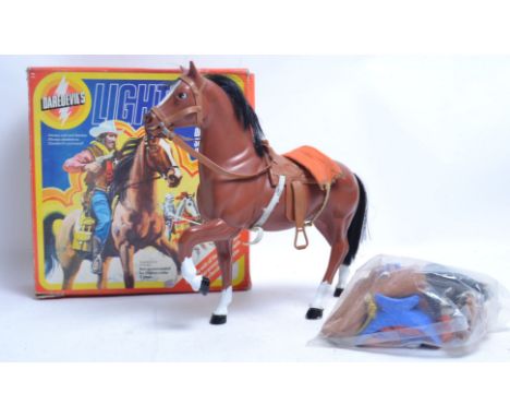 DAREDEVILS; An original vintage ' Daredevil's Lightning ' cowboy action figure horse. Within the original box, with a host of
