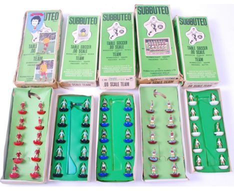 SUBBUTEO; A collection of 5x vintage boxed Subbuteo table soccer teams comprising of: 206, 67, 236 and two others. 


NOTE: F