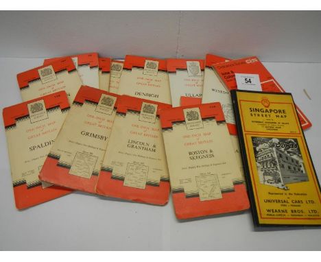 A quantity of 1960's Ordnance Survey Maps including Lincolnshire and a 1960's AA Signapore street map