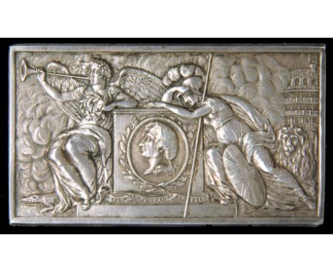 *Memorial to Nelson, a rectangular silver plaque, circa 1806, repoussé, by Peter Wyon, wreathed medallion of Nelson on side o