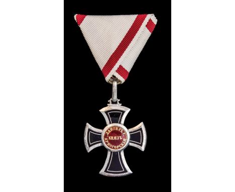 *Montenegro, Order of Danilo I, Fifth Class breast badge or Silver Cross, unmarked, in silver and enamel, with gold and red e