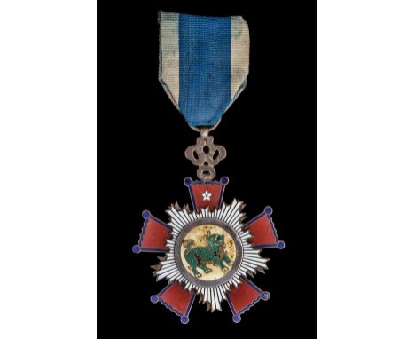 *China, Catastrophe Relief Merit Decoration, Fifth Class badge, in silver and enamels, width 59mm, centre slack, good very fi