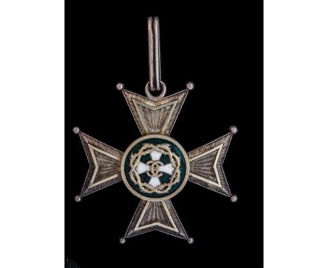 *Romania, Honour Cross of the Order of Merit, First Class neck badge, by M. Weiss, Bucharest, in silver, gilt and enamels, wi