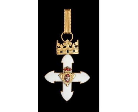 *Lithuania, Order of Vytautus the Great, Third Class neck badge, in silver-gilt and enamels, the crown set with three crystal