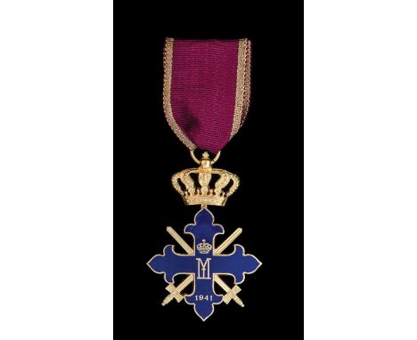 *Romania, Order of Michael the Brave, 1941-44 issue, Third Class breast badge, in gilt and blue enamel, extremely fine