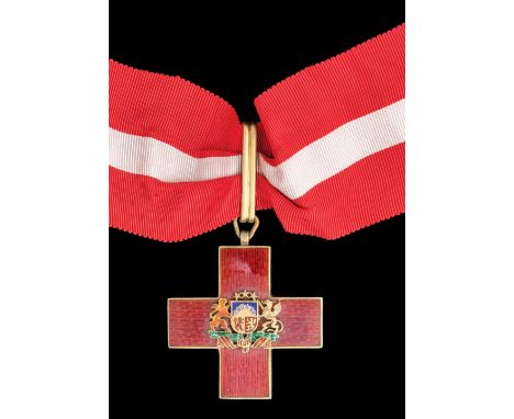 *Latvia, Red Cross Decoration, First Class neck badge, in silver-gilt and enamels, width 45.6mm, reverse centre detached, oth