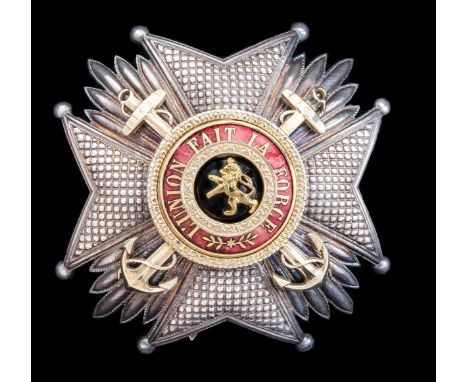 *Belgium, Order of Leopold, type 1, Naval Grand Officer’s breast badge with anchors, retaining pin stamped with screw press f