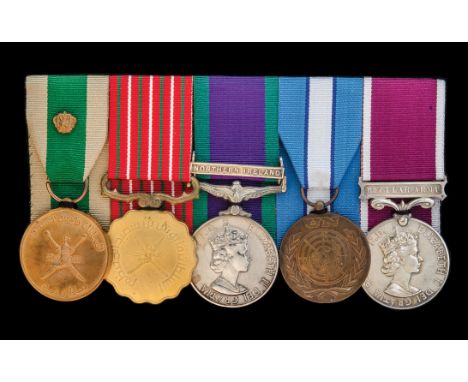 Omani and British Group of Five awarded to Staff Sergeant J. P. Hall. 17/21st Lancers, attached Sultan of Oman’s Forces, Oman