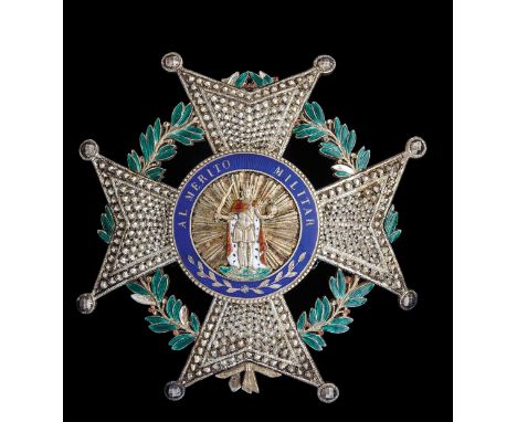 *Spain, Military Order of St Ferdinand, Fourth Class breast star, in jewel-cut silver, silver-gilt and enamels, with applied 