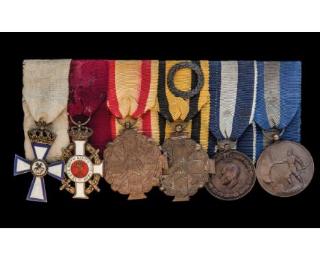 *Greece, Mounted Group of Six: Cross of Valour 1913; Order of George I, Gold Cross with Swords; Military Merit medal, First i