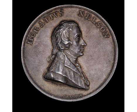 *Death of Nelson, 1805, silver medal, by Abramson, bust right, rev., rostral column decorated with anchors, 40mm (BHM 574; Ei