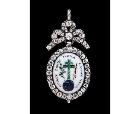 *Spain, Holy Inquisition, Officer’s badge, 18th Century, in silver and enamels, the surround and suspension set with pastes, 