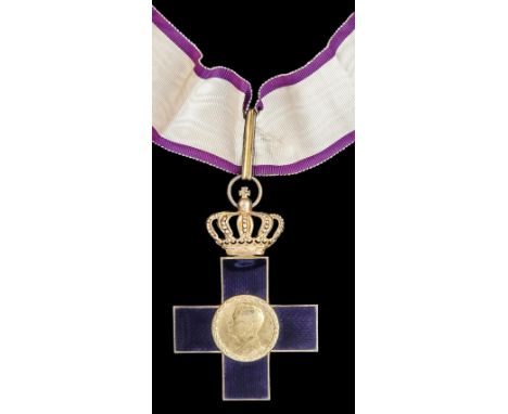 *Romania, Order of Cultural Merit, Mihai I issue (1940-44), Commander’s neck badge, in silver-gilt and purple enamel, width 5