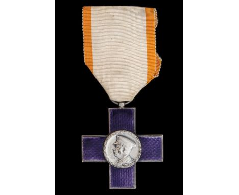 *Romania, Order of Cultural Merit, Carol II issue, Knight Second Class breast badge, in silvered metal and purple enamel, on 