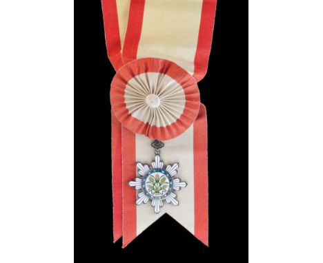*China, Order of the Golden Grain, First Class set of insignia, comprising sash badge, in silver-gilt and enamels, width 69.5