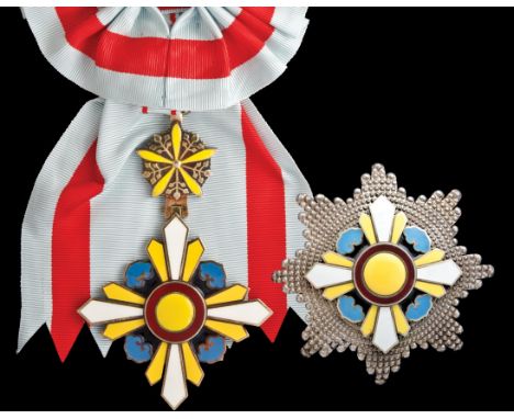 *Manchukuo, Order of the Auspicious Clouds, First Class set of insignia, comprising sash badge, in silver-gilt and enamels, s
