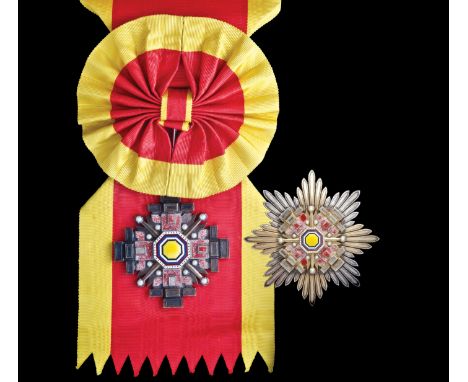 *Manchukuo,Order of the Pillars of State, First Class set of insignia, comprising sash badge, in silver-gilt and enamels, cen