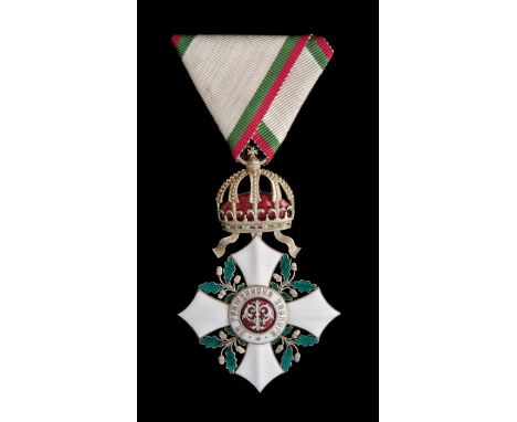 Bulgaria, Order of Civil Merit, type 1, Fifth Class breast badge, in silver and enamels, width 50.2mm, central red enamel of 