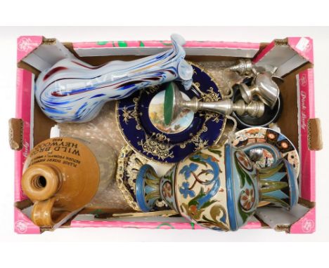 A collection of porcelain to include Worcester, Derby and Spode with Studio glass vase, stone ware and silver plate.&nbsp;mos