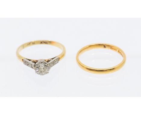 A diamond and 18ct gold solitaire ring, the diamond weighing approx 0.50ct, claw set (chip to girdle and upper crown facet) s