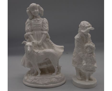 An early 20th Century Royal Worcester spill vase along with Royal Worcester blank porcelain figures.1 with gilding , (5)