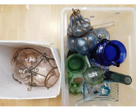 A collection of glasswares to include; two possibly Venetian light fittings of stylish shapes with metal casing, circa 1920s,