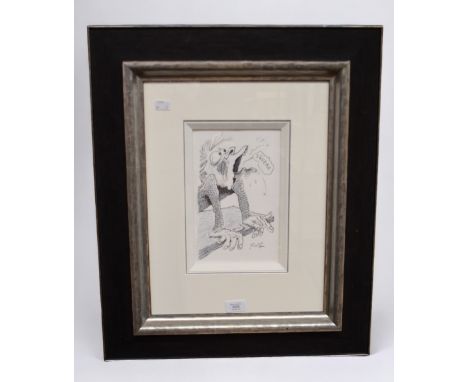 Rolf Harris original pen and ink sketch, entitled 'Our Teacher's Voice', framed and glazed, with original receipt