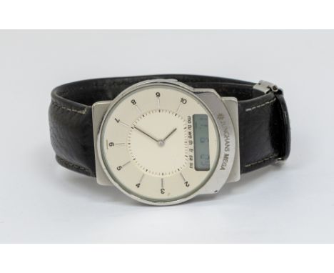 Junghans- a gentleman's steel cased Mega Atomic radio wristwatch, circa 1990's, comprising a round silvered dial with applied