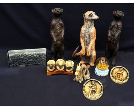 Collectors lot containing resin meerkats, Chinese items, globe and other items.