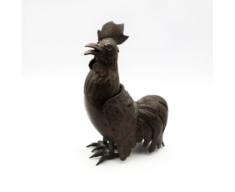 A Chinese bronze Cockerel censor, Qing Dynasty (18th/19th Century) naturalistically detailed, 21cm high   Further details: wi