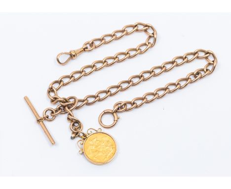 A 9ct rose gold Albert link chain, width approx 6mm, length approx 41cm, bolt ring and swivel clasp with T bar and links mark