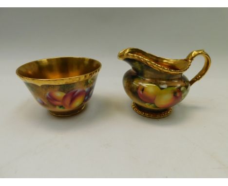 A Royal Worcester Mid 20th Century ,Rope edged Cream jug and Sugar Bowl ,signed F Roberts , factory marks to bases