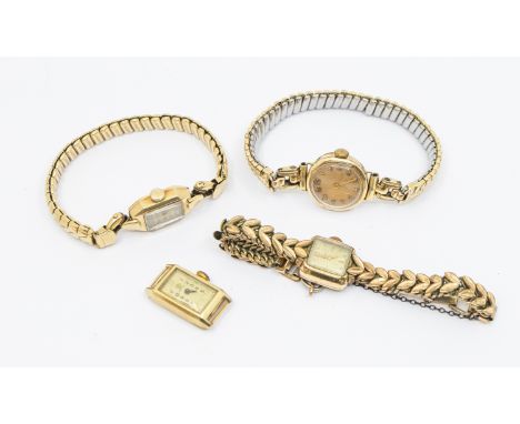 A collection of ladies vintage wristwatches, including a gold plated Tudor wristwatch with square dial and fancy leaf motif s