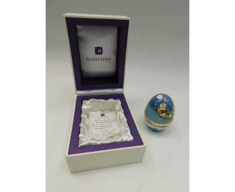 A boxed Elliot Hall enamel egg trinket box "The Owl and the Pussycat".