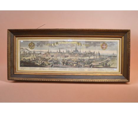 18th Century hand tinted large etching of the town of Wienn with key to historic buildings along with framed prospect of Reic