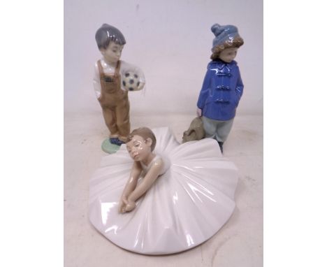 Two Nao figures of boys together with further ballerina figure 