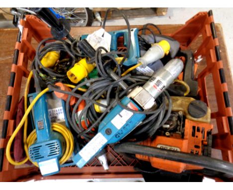 A crate of Makita, Hitachi and Stihl power tools  CONDITION REPORT: Lot 622 - 653 are items found in a storage container, the