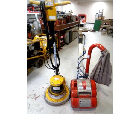 A Hiretch floor sander together with a floor maintenance machine  CONDITION REPORT: Lot 622 - 653 are items found in a storag