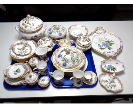 Approximately 38 pieces of Spode Stafford Flowers gilt porcelain dinner ware including dinner plates, mugs, dishes, lidded tu