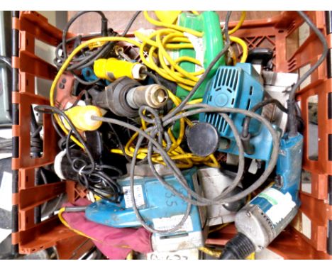 A crate of Makita, Hitachi and Black &amp; Decker power tools  CONDITION REPORT: Lot 622 - 653 are items found in a storage c
