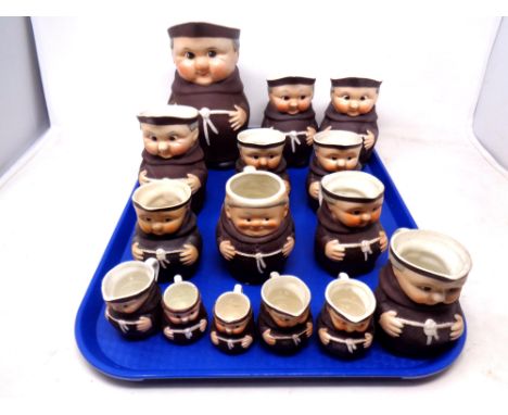 A tray of West German Goebel monk character jugs