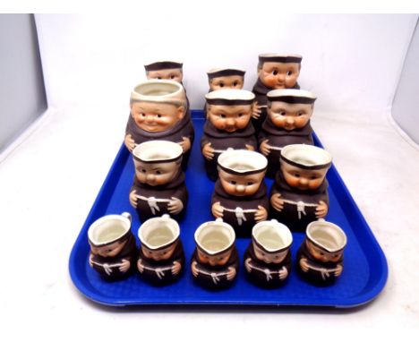 A tray of West German Goebel monk character jugs