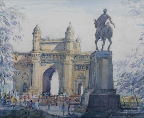 John Drummond – ‘Gateway of India, Mumbai’, 20th century watercolour, signed recto, titled label verso, 27cm x 32.5cm, within