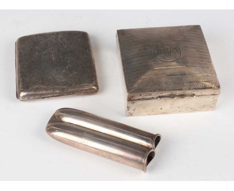 An Edwardian silver twin cigar sleeve, Chester 1909 by Colen Hewer Cheshire, length 10cm, a silver curved rectangular cigaret