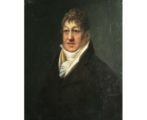 Follower of Henry Raeburn – Half Length Portrait of a Gentleman wearing a Brown Jacket and White Stock, late 18th/early 19th 