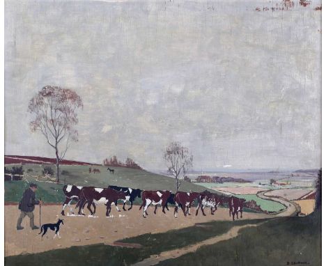 Barbara Shiffner – ‘The Drover’, oil on board, signed recto, titled and dated 1925 to labels verso, 37.5cm x 45cm, within a p
