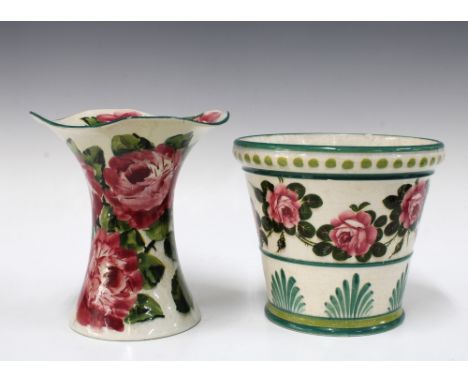 Wemyss Ware Stuart flower pot handpainted with cabbage roses, 17.5cm, together with a Wemyss Lady Eva cabbage roses vase, 20c